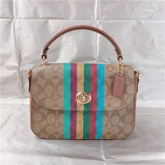 Coach C5644 Marlie Top Handle Satchel In Signature Canvas With Stripe Khaki Mult - Picture 6 of 10